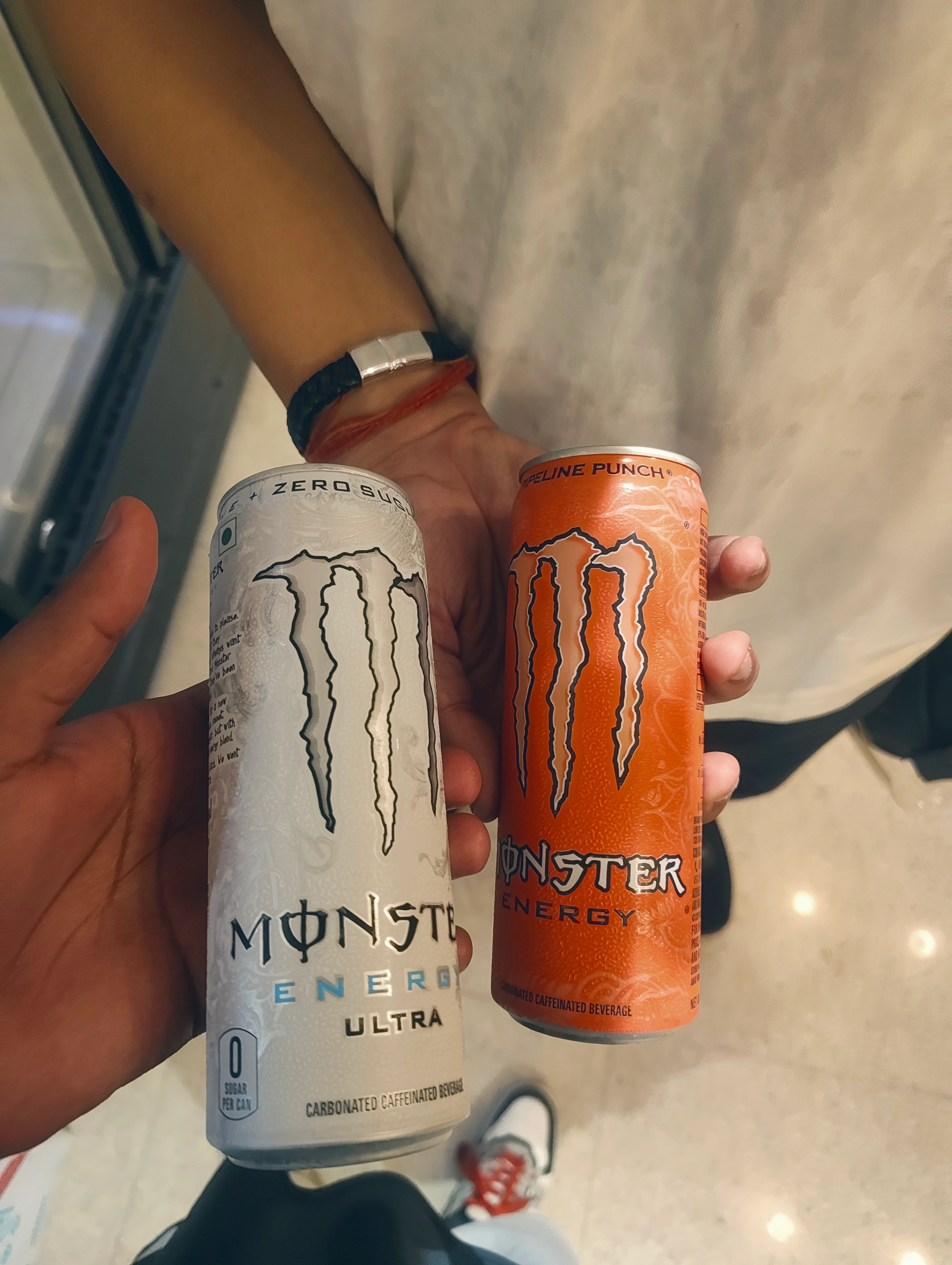 Monster cans on the table